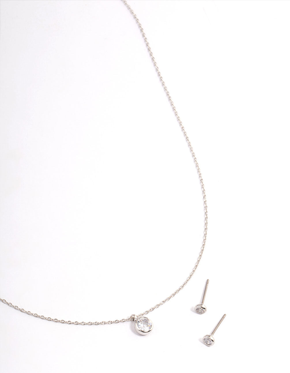 Rhodium Cubic Zirconia Bezel Earrings & Necklace Set
