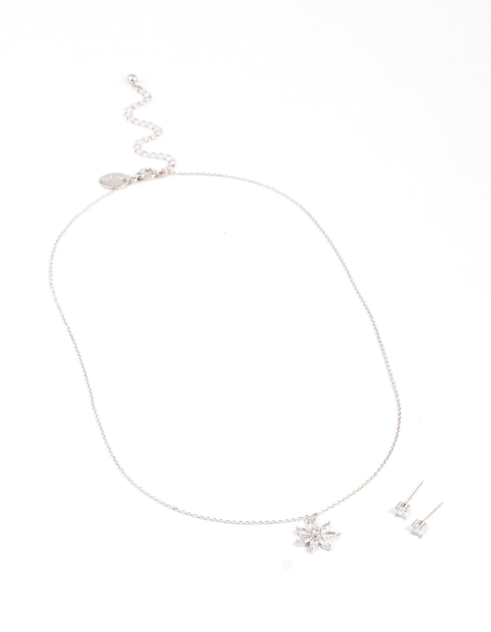 Silver Cubic Zirconia Marquise Flower Earrings & Necklace Set