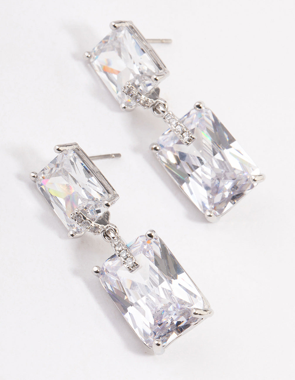 Silver Large Radiant Drop Earrings