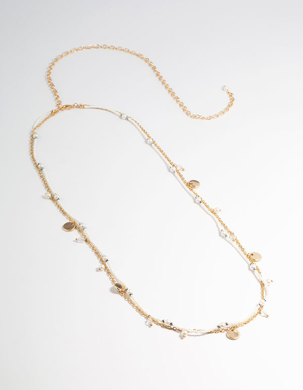 Gold Double Layer Pearl Twist Waist Chain