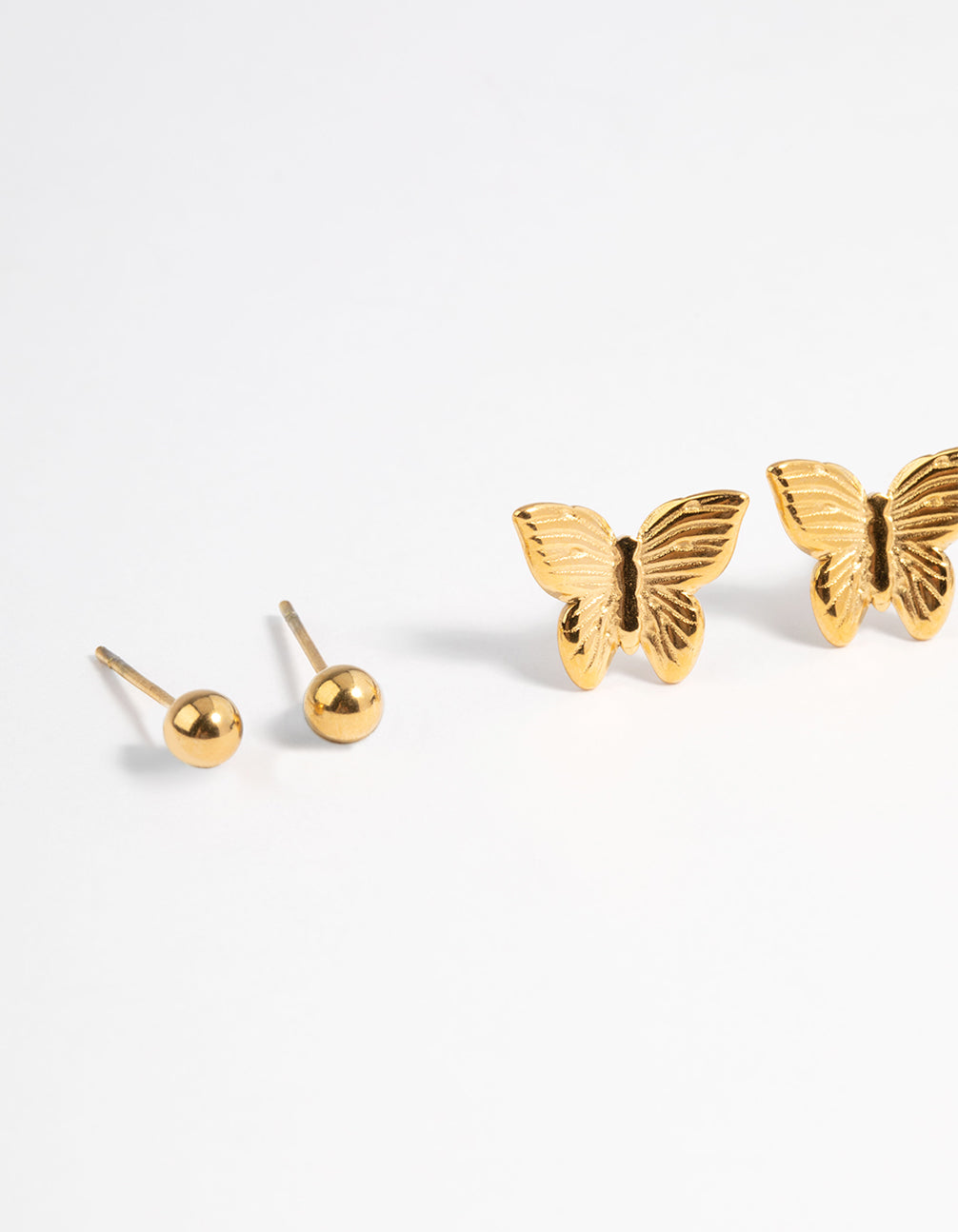 Gold Plated Stainless Steel Diamante Butterfly Earrings Pack