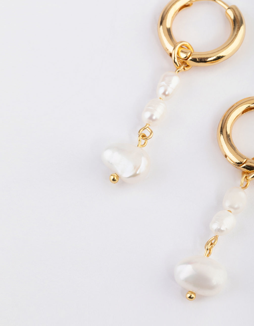 Gold Plated Stainless Steel Long Freshwater Pearl Drop Huggie Earrings