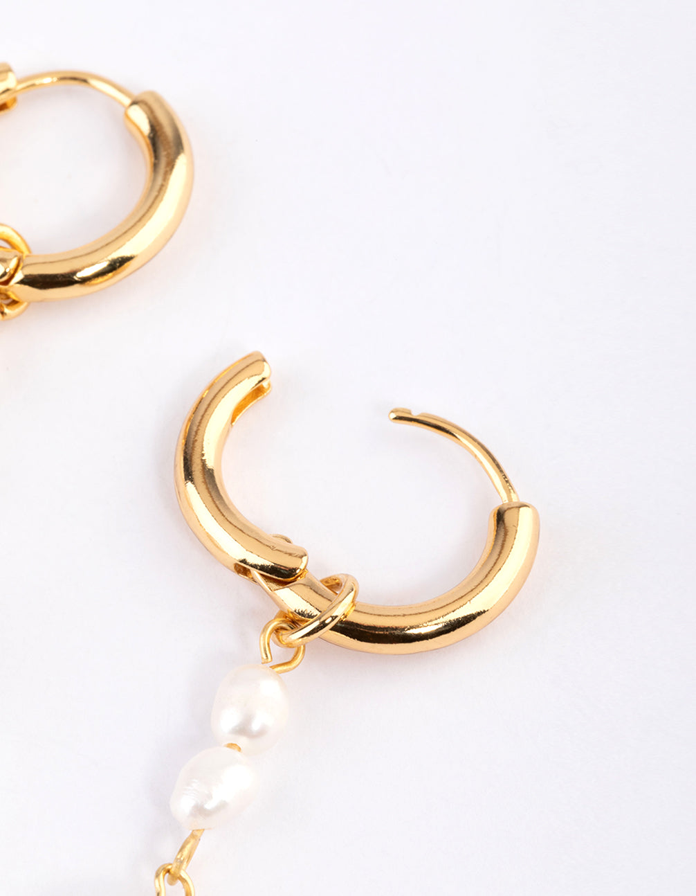 Gold Plated Stainless Steel Long Freshwater Pearl Drop Huggie Earrings