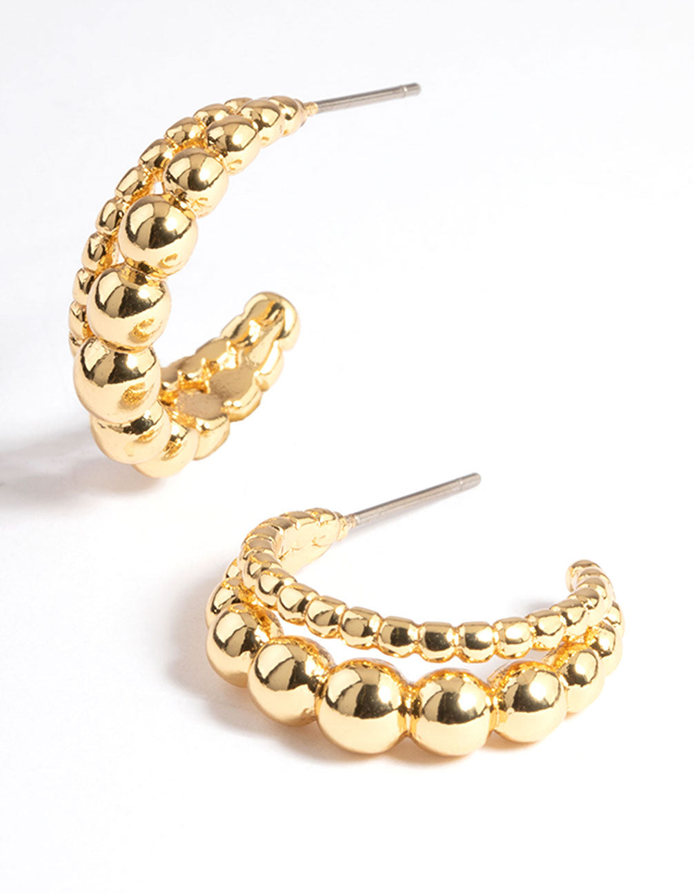 Gold Plated Double Ball Layer Double Hoop Earrings