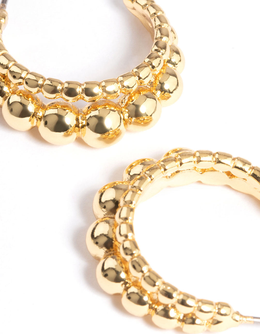 Gold Plated Double Ball Layer Double Hoop Earrings