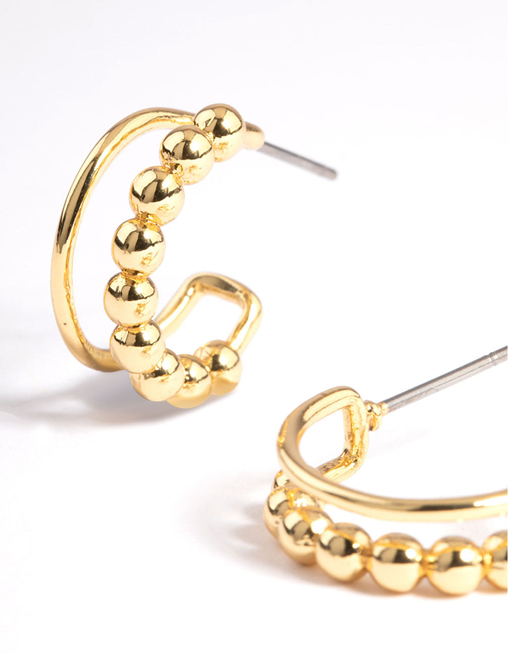 Gold Plated Ball Plain Double Hoop Earrings