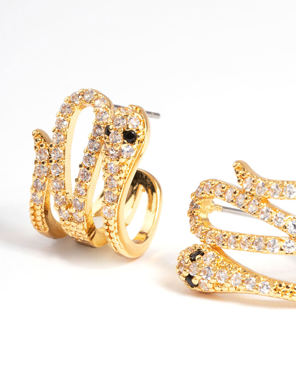 Gold Plated Snake Diamante Triple Cuff Hoop Earrings