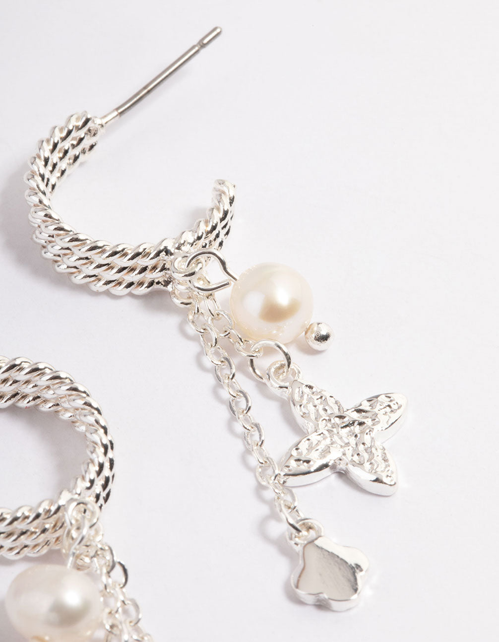 Silver Plated Charm & Freshwater Pearl Triple Hoop Earrings