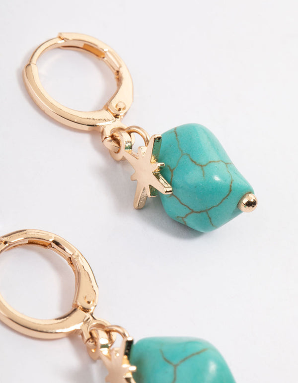 Gold Turquoise Star Huggie Earrings