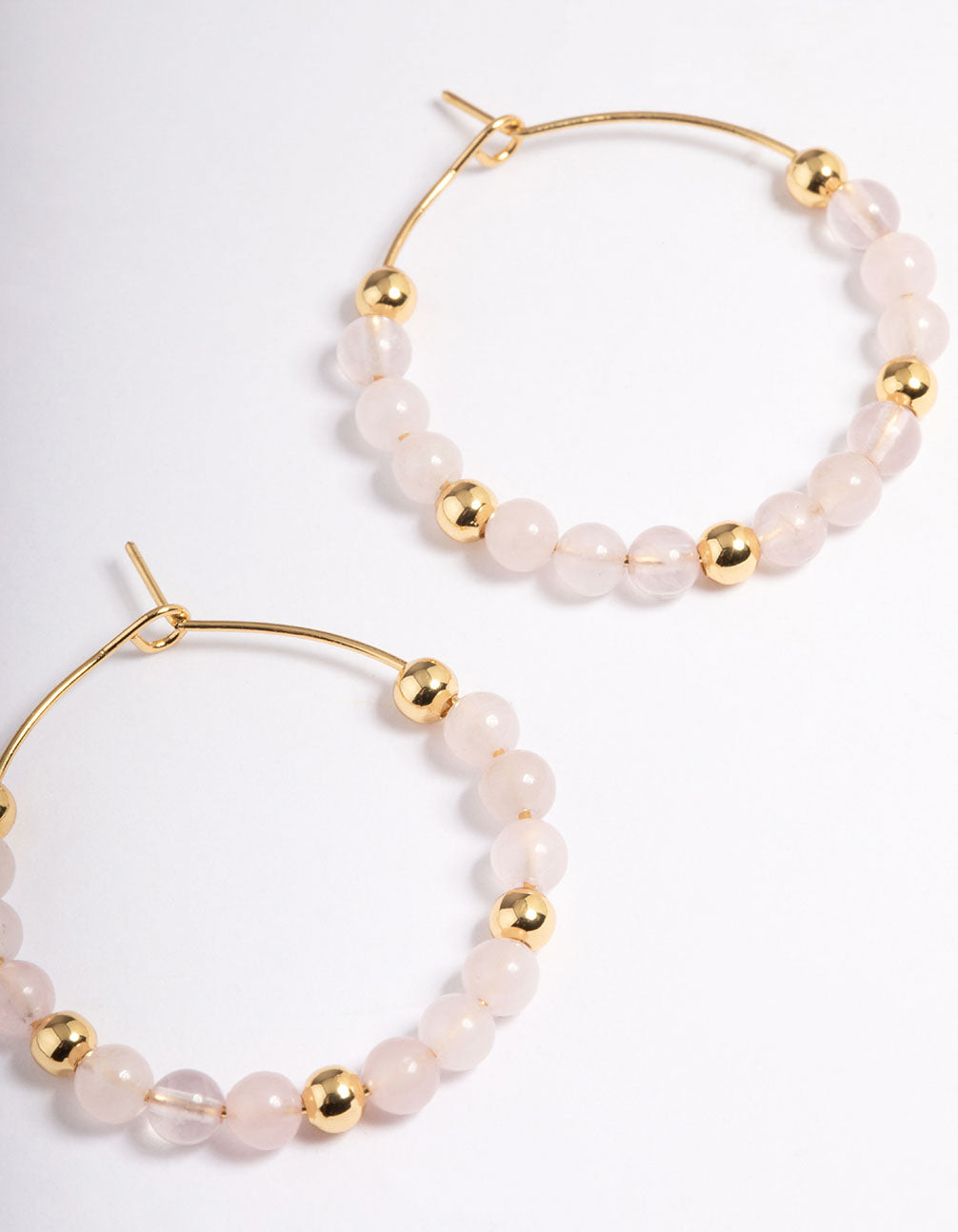 Gold Plated Rose Quartz Beaded Hoop Earrings