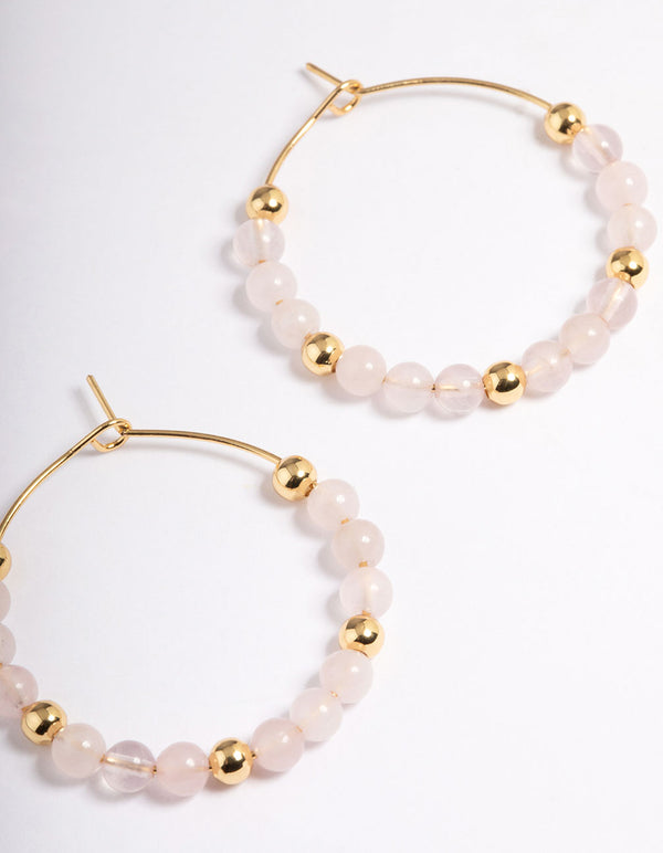 Gold Plated Rose Quartz Beaded Hoop Earrings