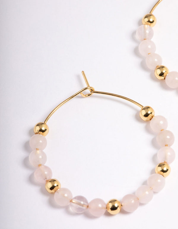 Gold Plated Rose Quartz Beaded Hoop Earrings