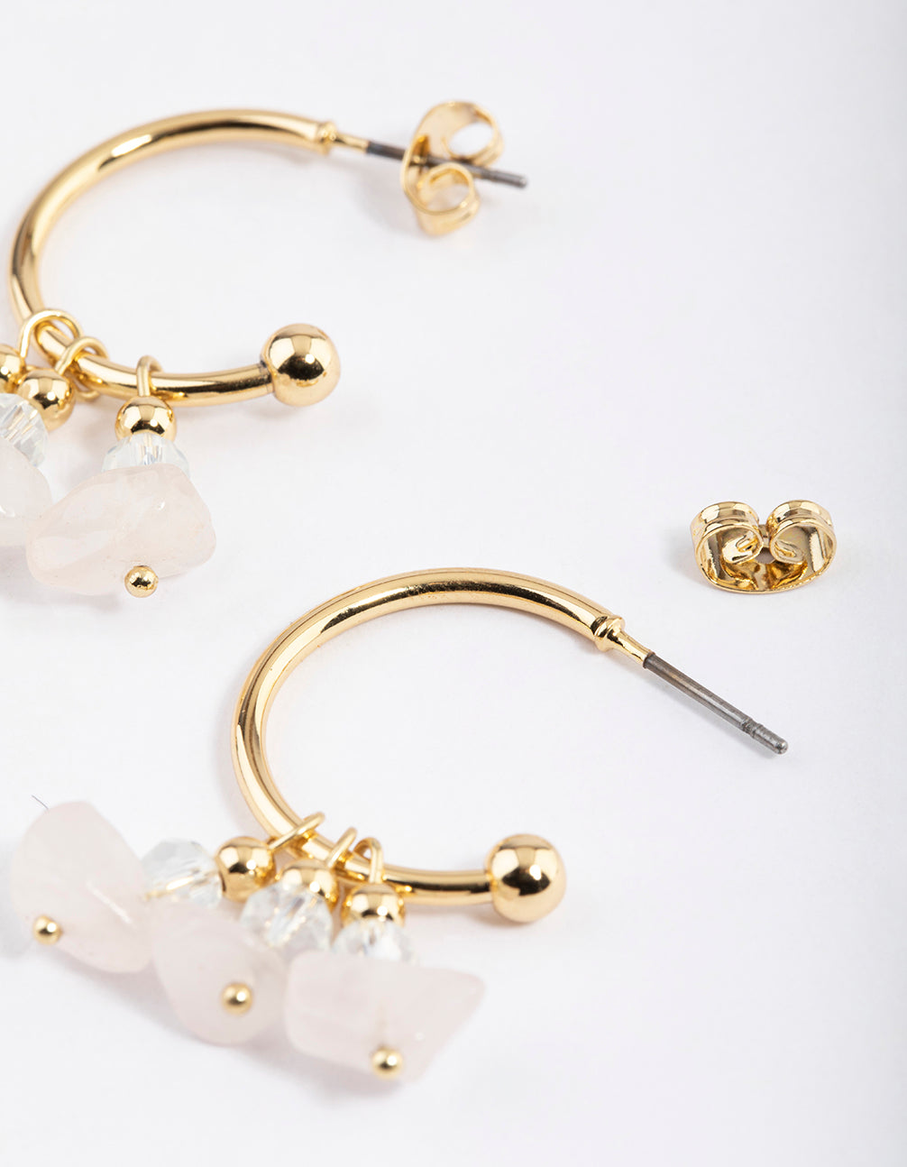 Gold Plated Rose Quartz Beaded Hoop Earrings