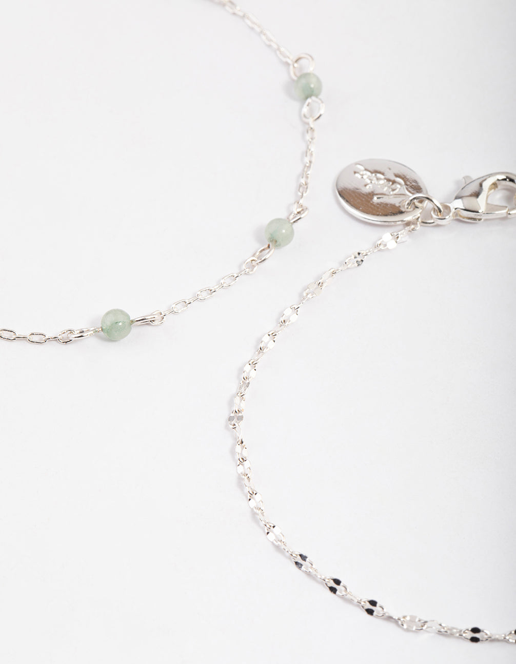 Silver Plated Green Fluorite Ball Double Row Bracelet