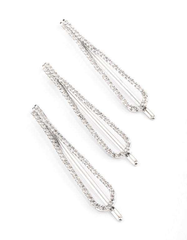 Silver Diamante Slide Clips Pack
