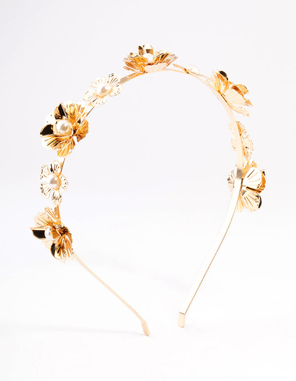 Gold Mixed Flower Pearl Headband