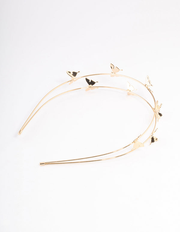 Gold Double Row Dainty Butterfly Headband