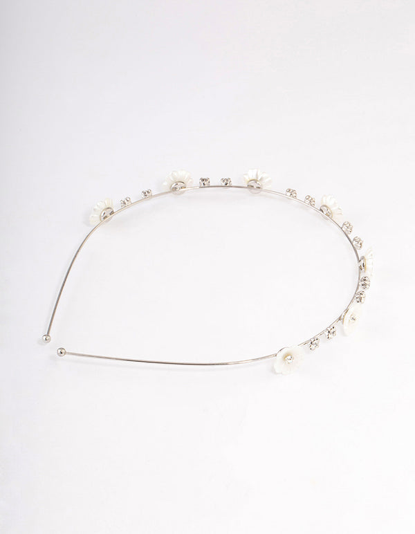 Silver Pearly Diamante Flower Headband