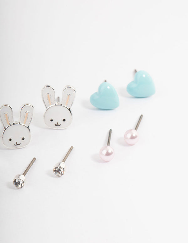 Kids Bunny Heart Stack Earrings 6-Pack
