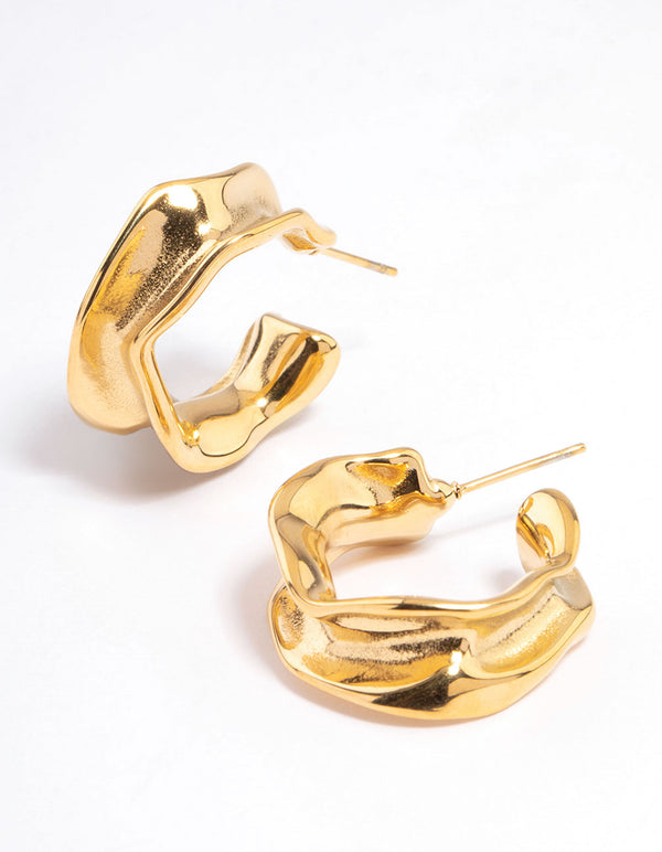 Waterproof Gold Plated Stainless Steel Medium Molten Hoop Earrings