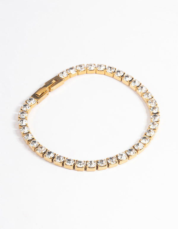 Waterproof Gold Plated Stainless Steel Diamante Tennis Bracelet