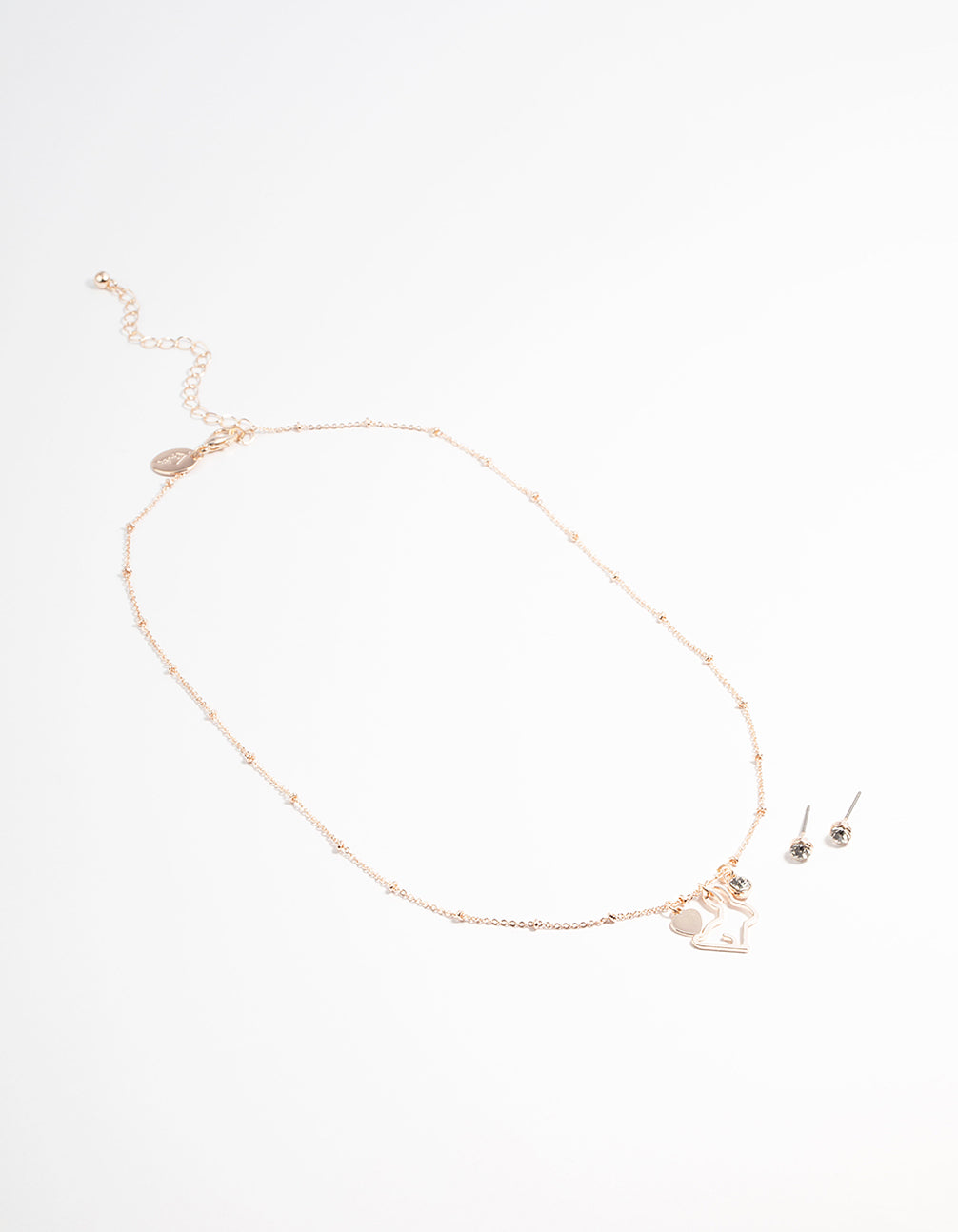 Rose Gold Bunny Diamante Necklace & Stud Earrings