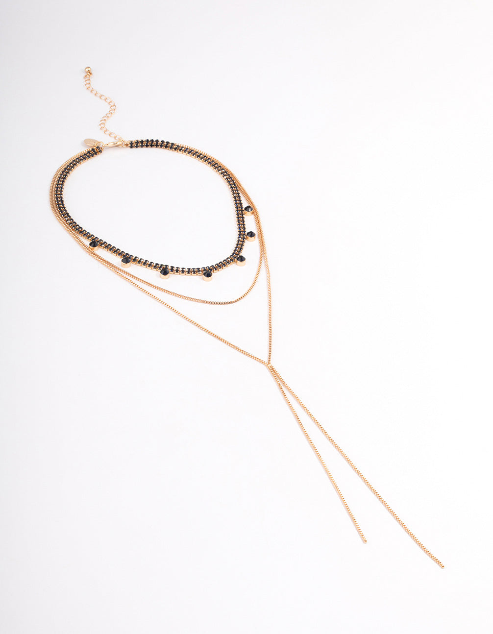 Gold Triple Row Diamante Cupchain Y-Necklace
