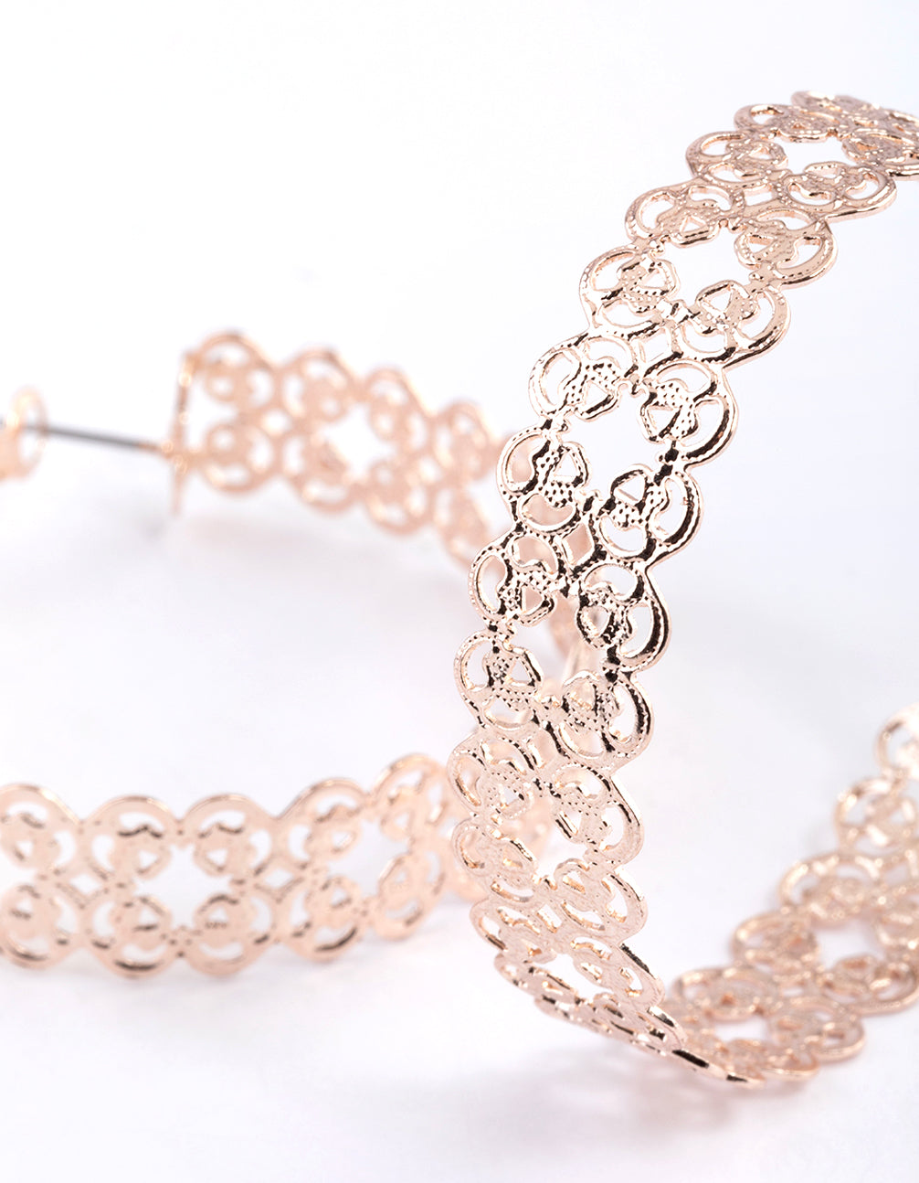 Rose Gold Thick Filigree Hoop Earrings