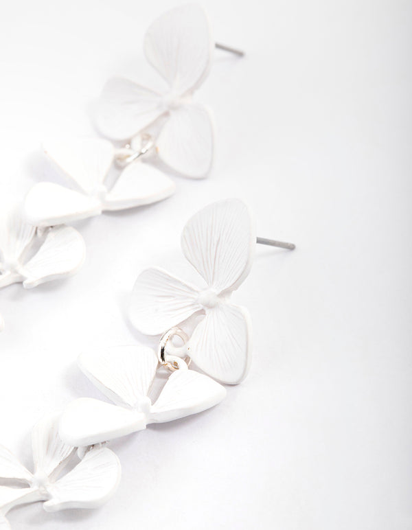White Graduated Flower Drop Earrings
