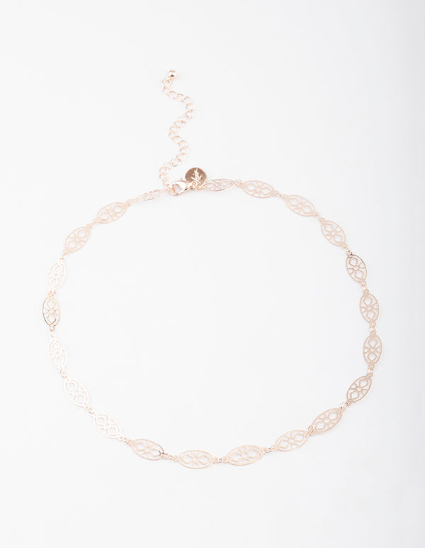 Rose Gold Filigree Oval Necklace