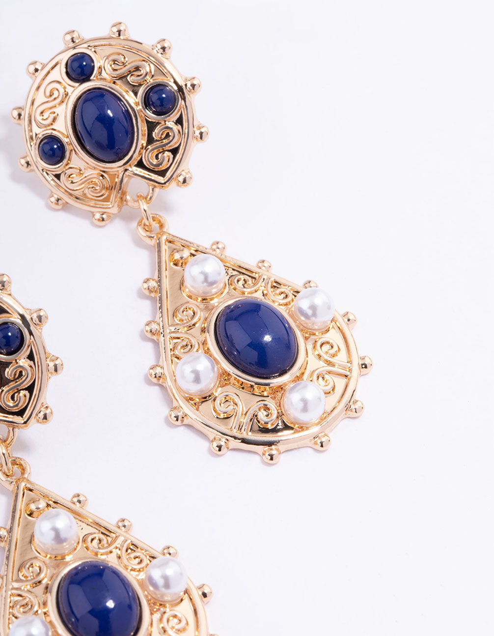 Gold Stone Vintage Pearl Drop Earrings