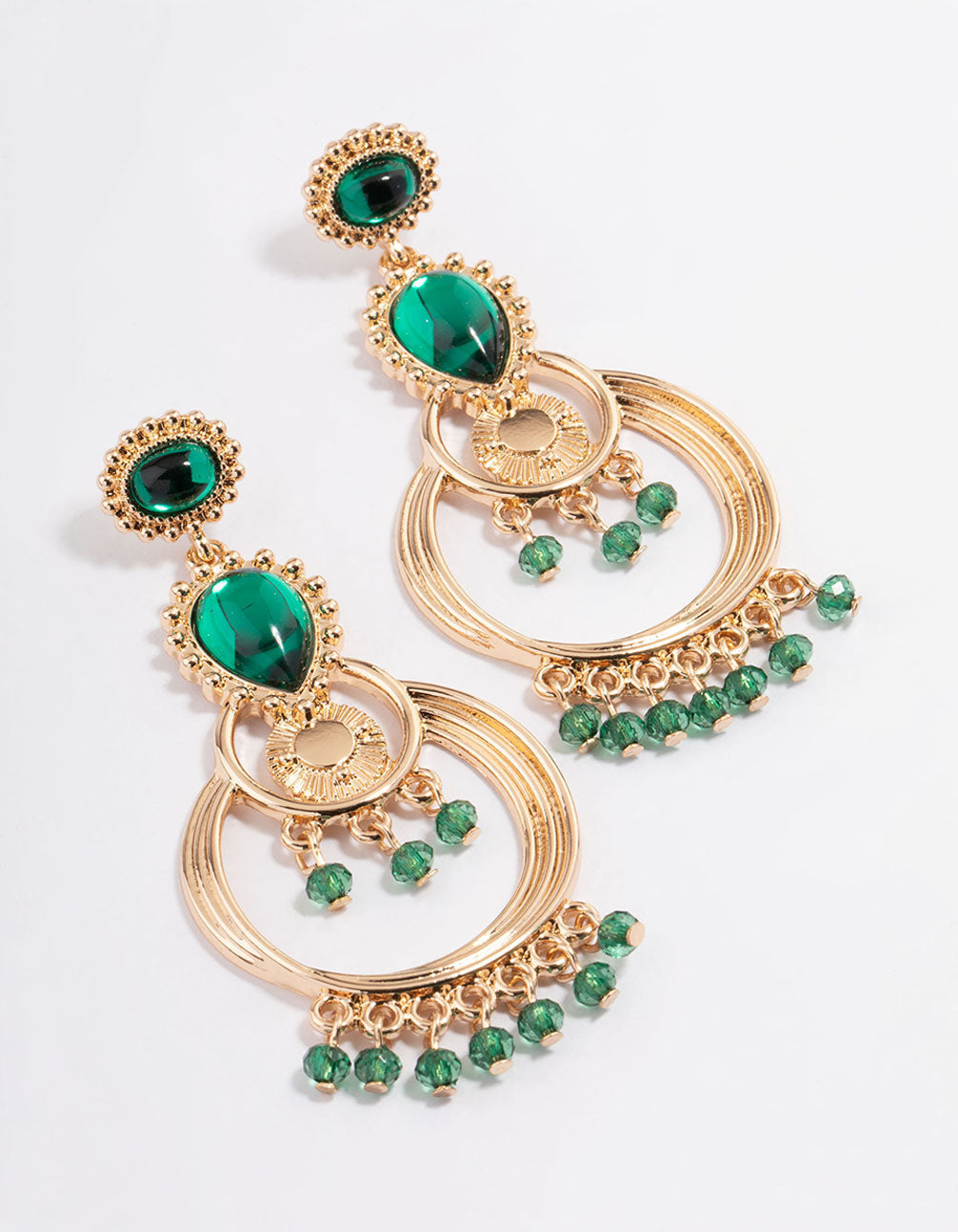 Gold Statement Green Diamante Chandelier Drop Earrings