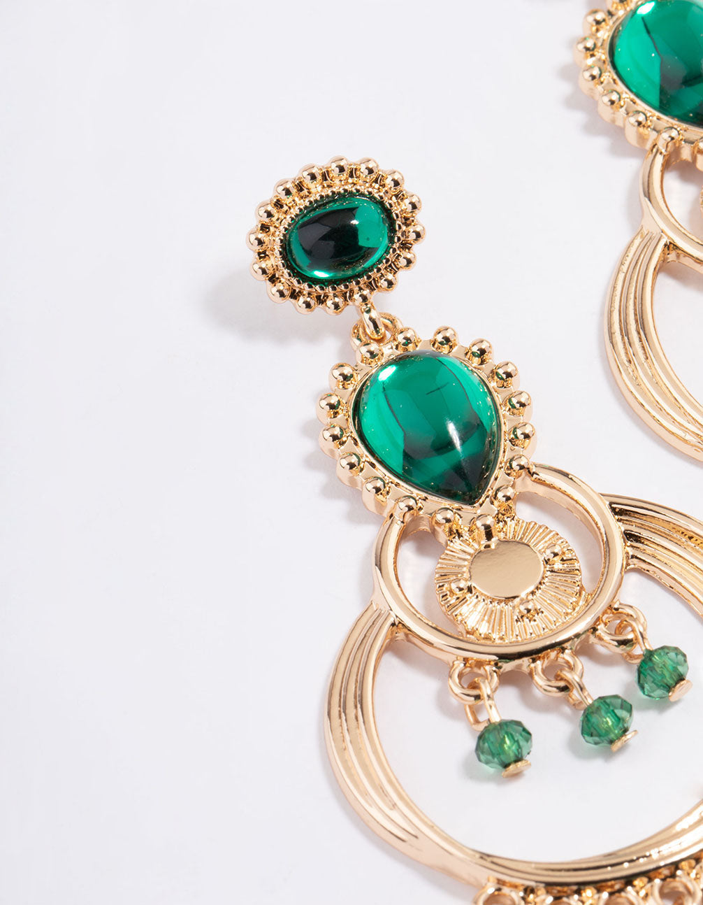 Gold Statement Green Diamante Chandelier Drop Earrings