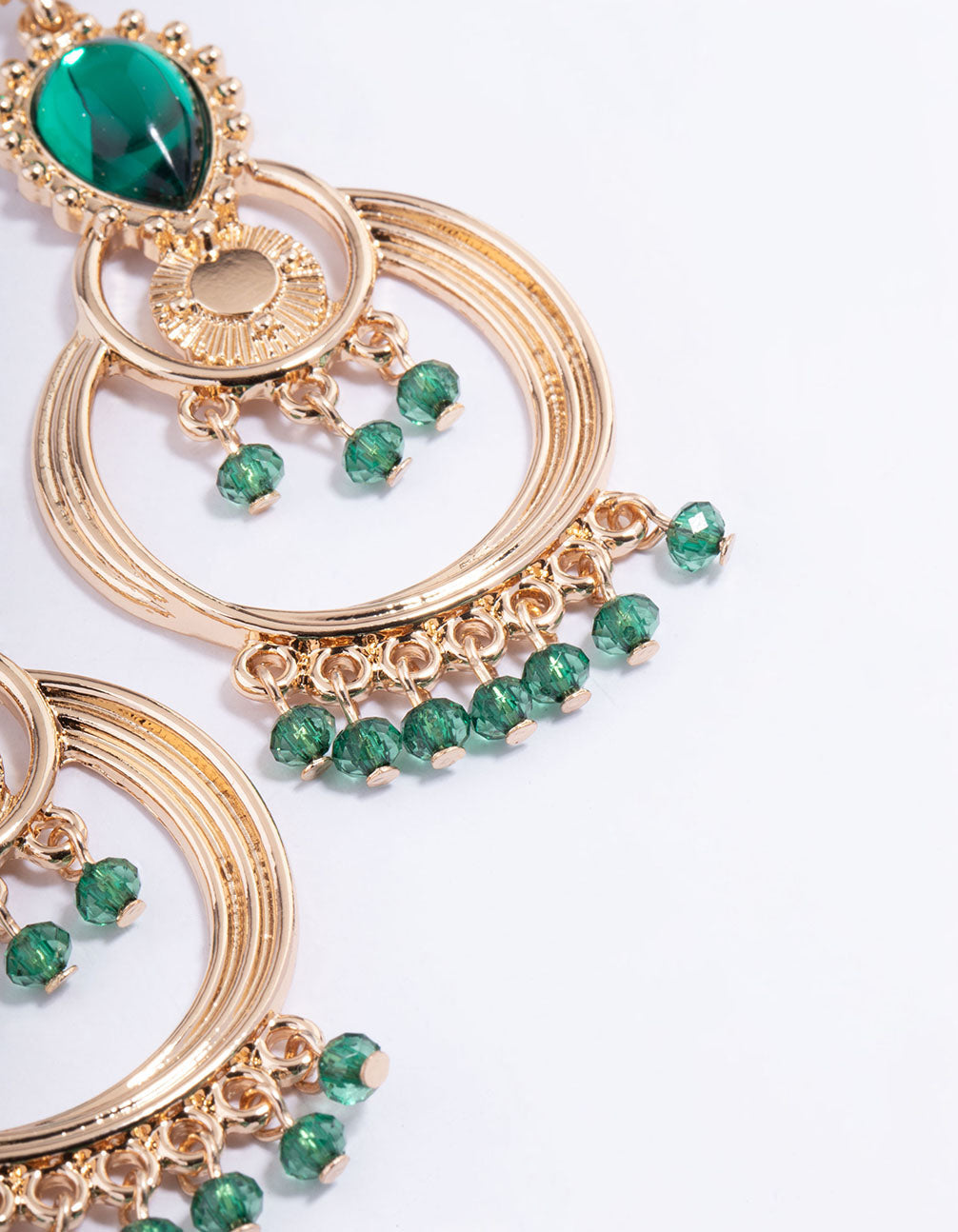 Gold Statement Green Diamante Chandelier Drop Earrings