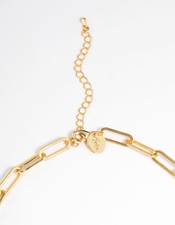 Gold Plated Brass Coin Pendant Link Necklace