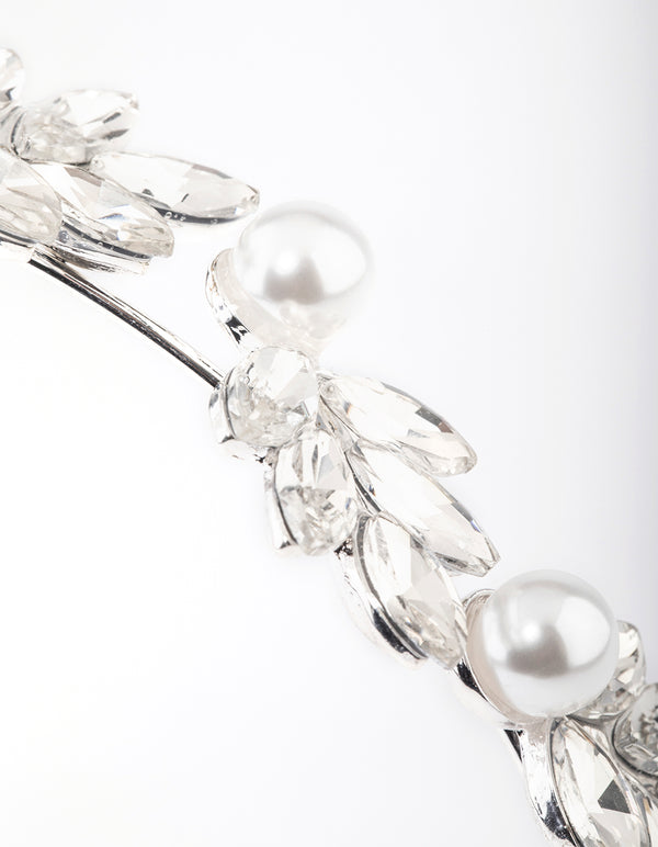 Silver Crystal Pearl Floral Headband