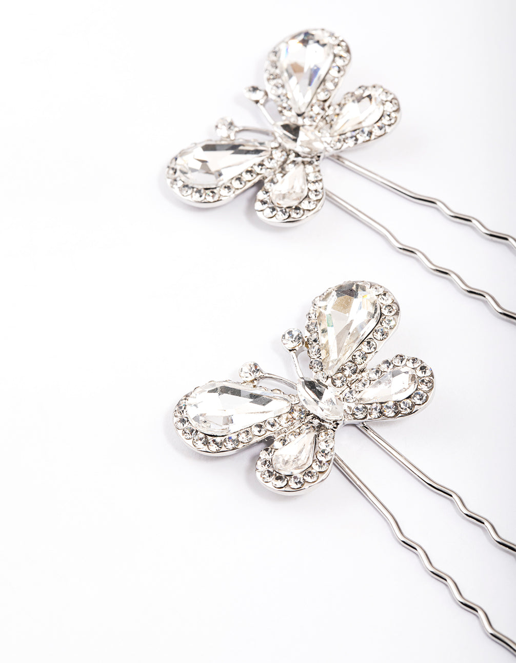 Silver Diamante Butterfly Hair Pins Pack