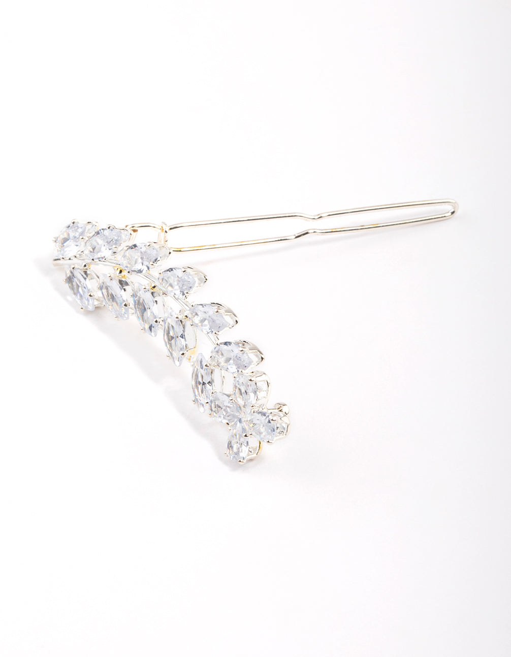 Silver Cubic Zirconia Crystal Leaf Hair Clips