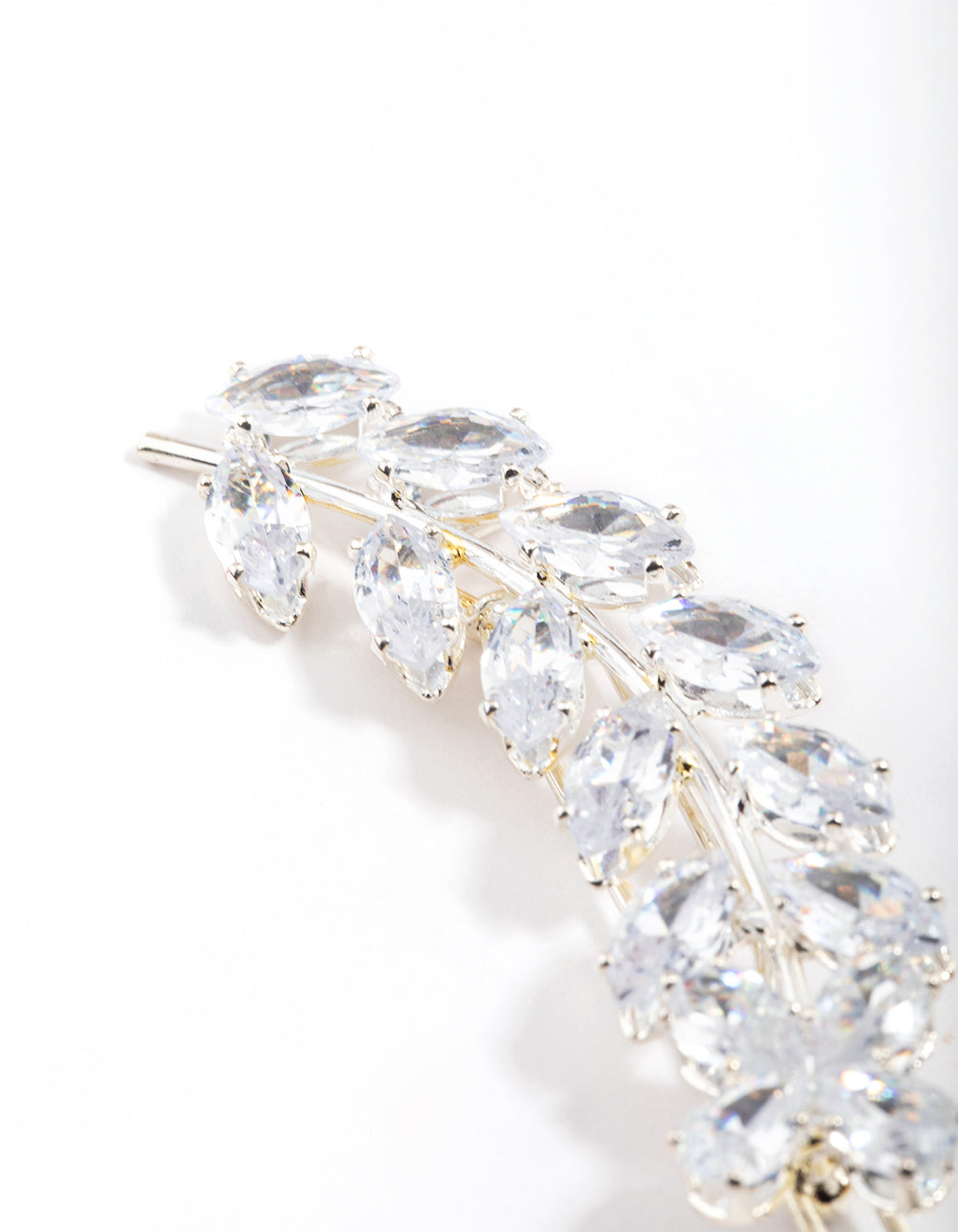 Silver Cubic Zirconia Crystal Leaf Hair Clips