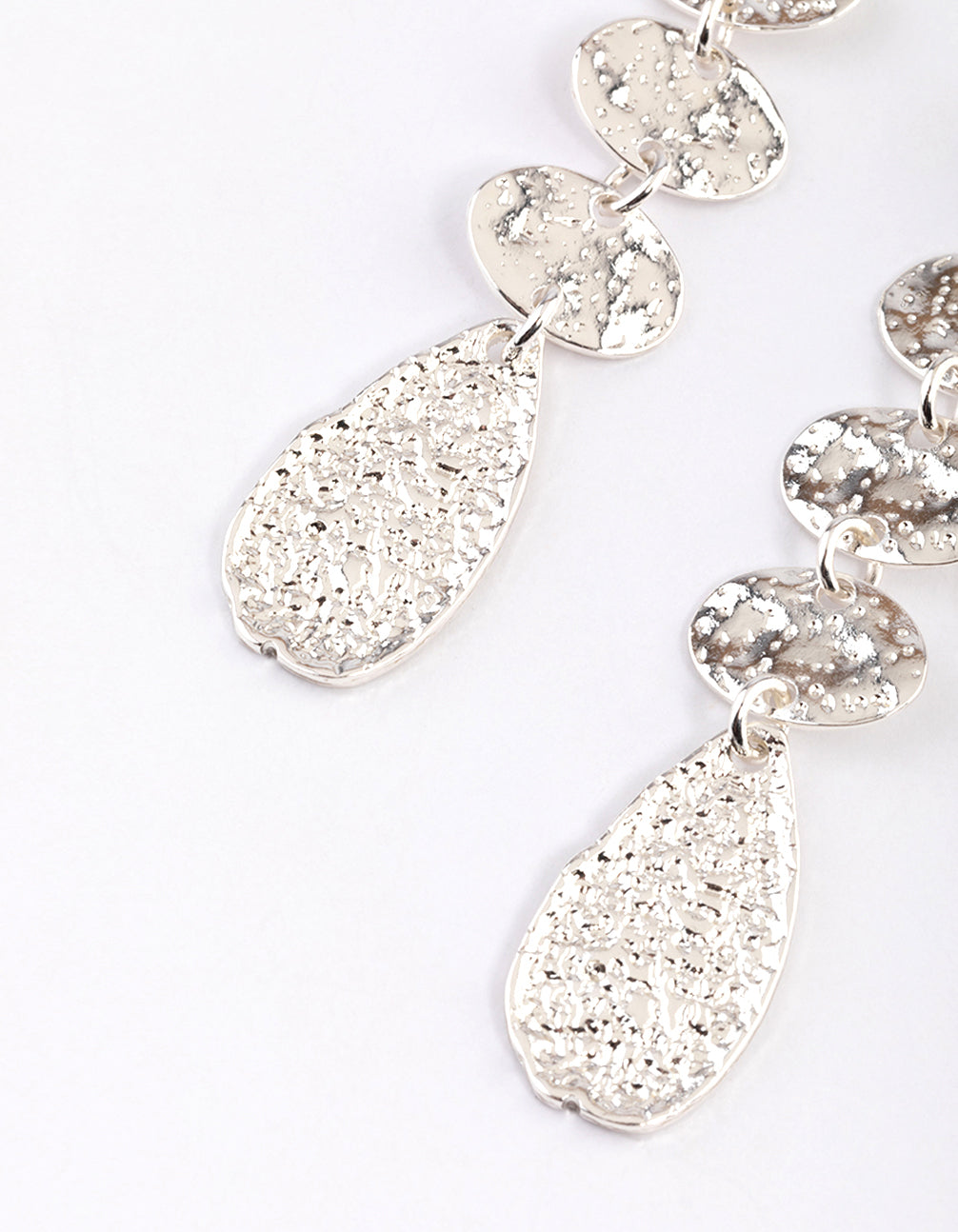 Silver Organic Molten Round Drop Earrings