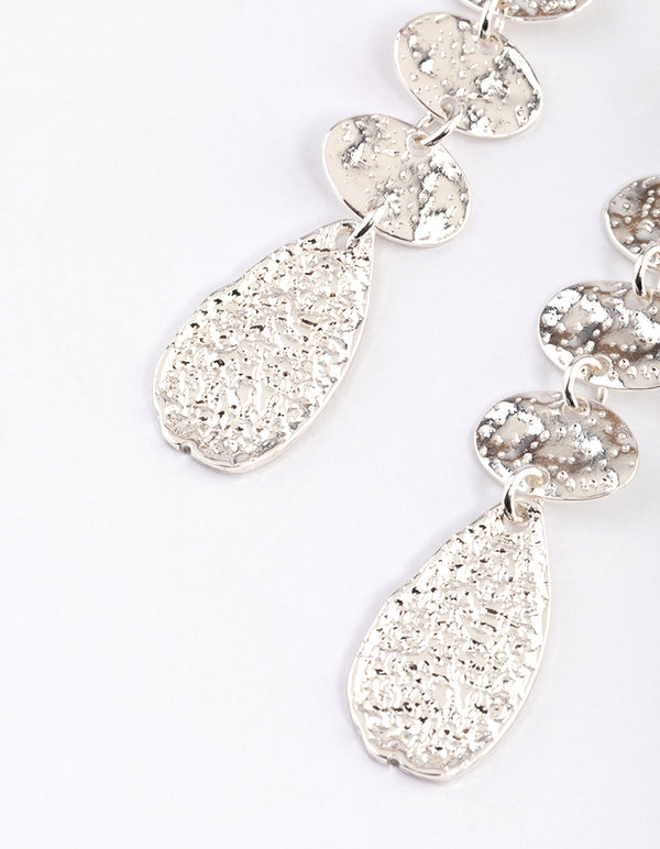 Silver Organic Molten Round Drop Earrings