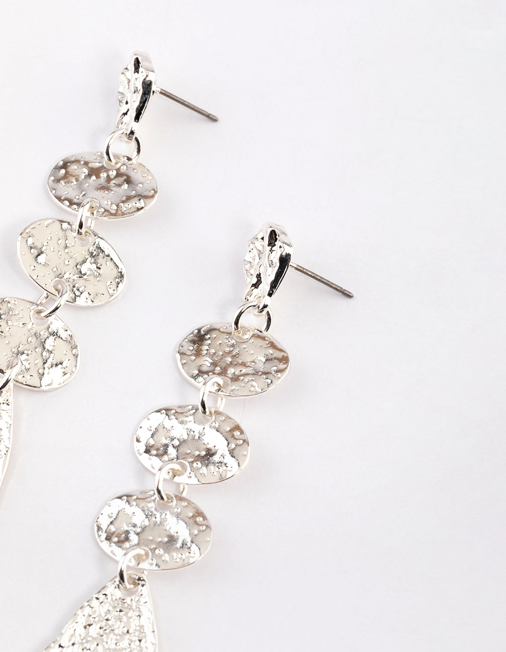 Silver Organic Molten Round Drop Earrings