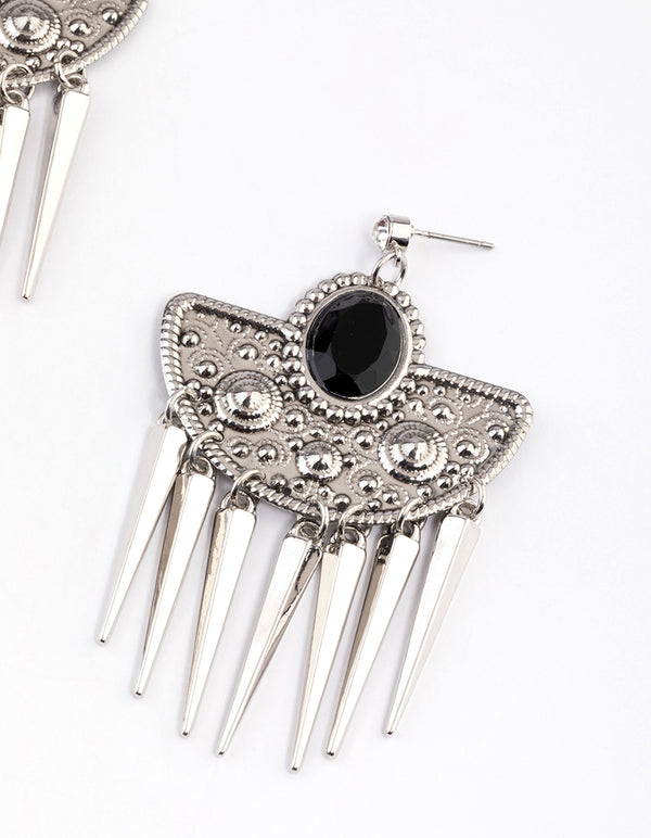 Silver Jetstone Crescent Drop Earrings