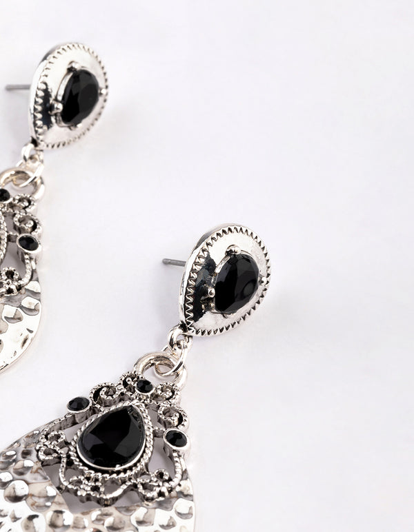 Silver Stone Pear Boho Drop Earrings