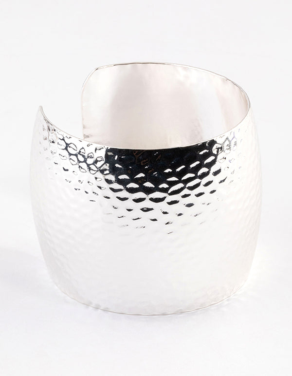 Silver Hammered Textured Wide Wrist Cuff