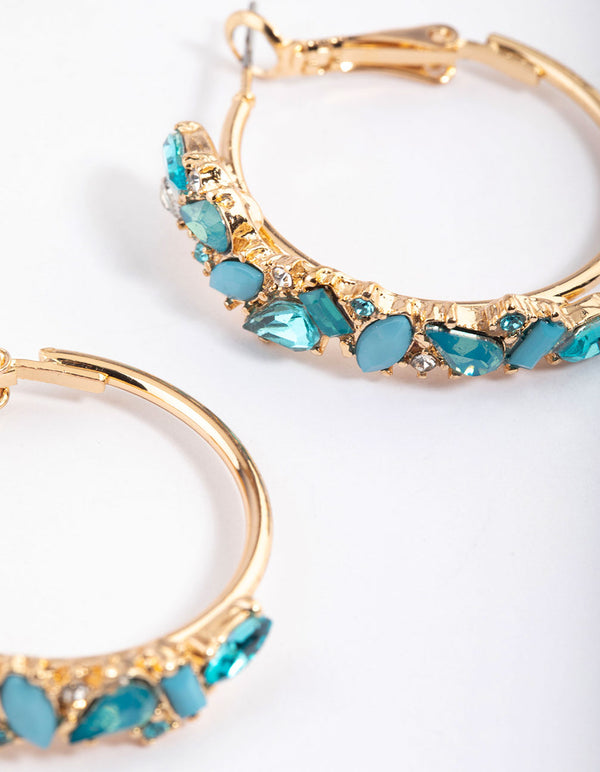 Gold Mini Cluster Diamante Hoop Earrings