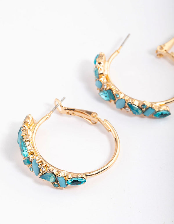 Gold Mini Cluster Diamante Hoop Earrings