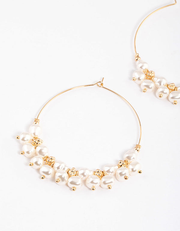 Gold Mega Pearly Mixed Hoop Earrings