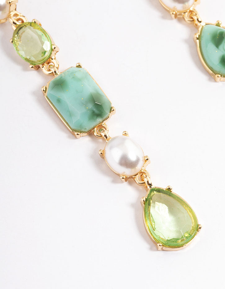 Gold Mismatched Stud Pearl Drop Earrings