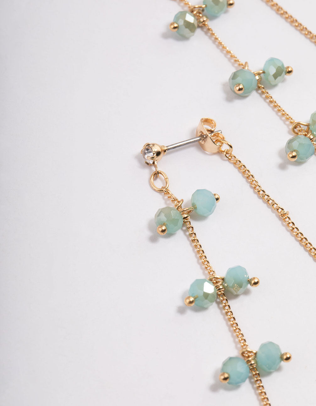 Gold Diamante Drop Bead Chain Earrings